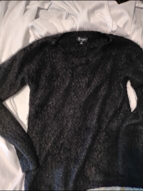 Women's Black Crewneck Fuzzy Knit Sweater